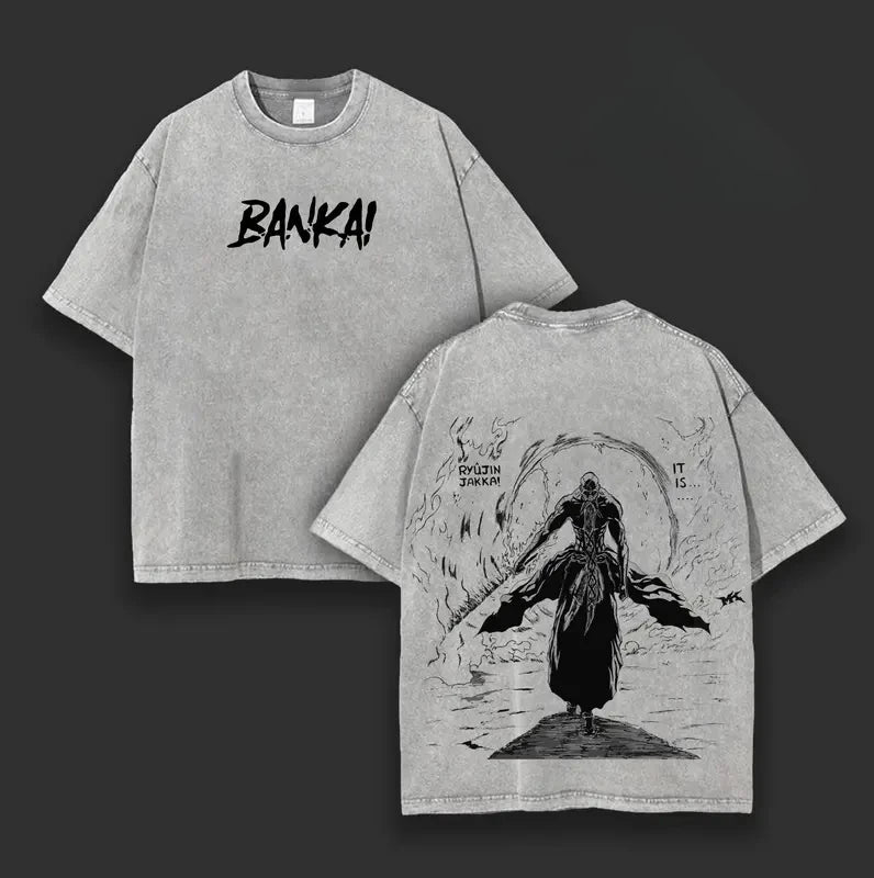 Yamamoto Genryuusai Shigekuni Printed Tee Anime BLEACH Clothing Men Retro Washed T-shirts Short Sleeve Tshirt Harajuku T Shirt