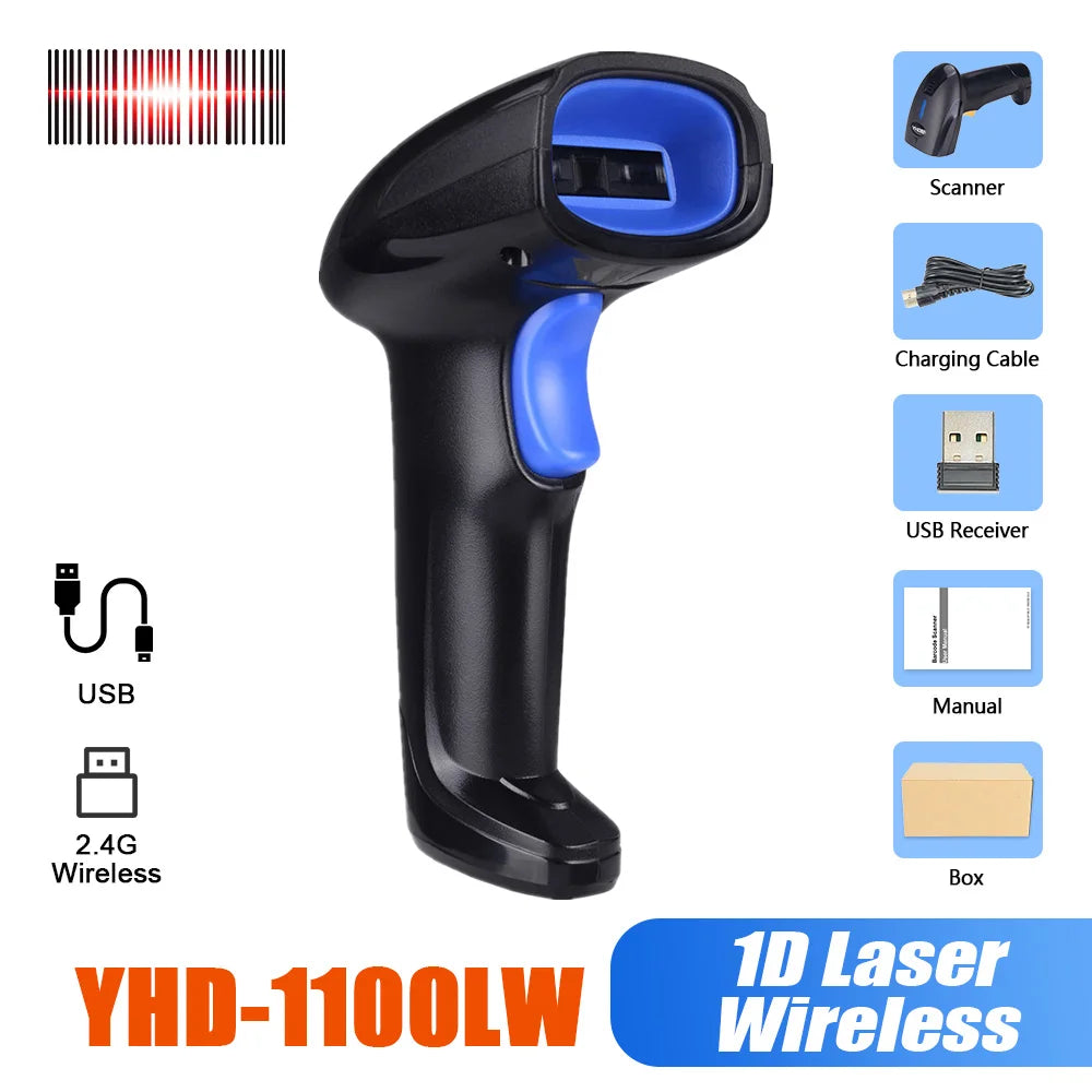 YHDAA Handheld Bluetooth Wireless 2D Barcode Scanner 1800mAh Support 20 Hours Continuous Scanning QR Code Reader