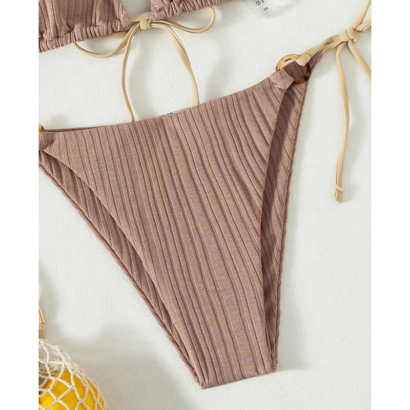 Solid Split Swimsuit Women Two Piece Beachwear Triangle High Cut Thong Bikini Push Up Summer 2026 New Sexy Bandage Bathing Suit