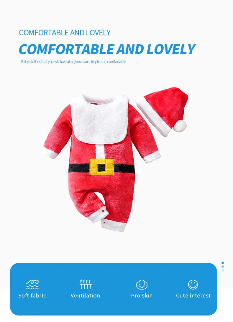 Newborn Baby Romper 3pcs Winter Christmas red Clothes + Hat comfort long sleeve Unisex Baby Bodysuits 0-18M Boy Girl Clothes