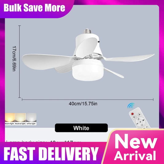 2-in-1 Socket Ceiling Fans Lights with Remote Control Timing 3 Speed Adjustable for Bedroom Kitchen Office Home for Living Room
