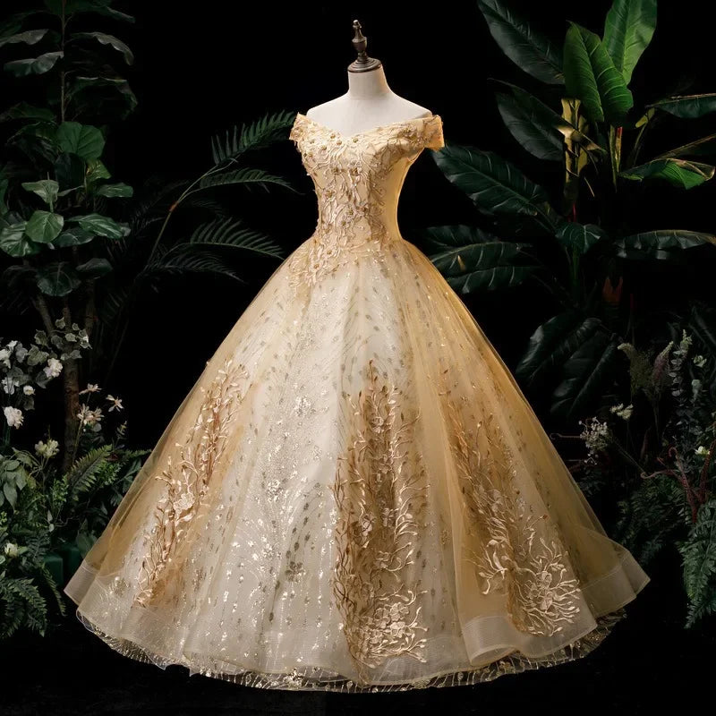High Quality Women's Luxury Wedding Dress Dress Fashion One Collar Long Puff Skirt European and American Women's Wear 2026