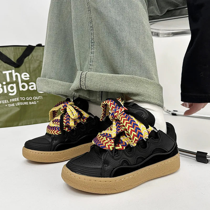 Thick-Soled Dad Shoes Men/women 2025 Summer Autumn Lace Up Clunky Sneaker Casual Skateboard Shoes Mixed Color Sport Shoes