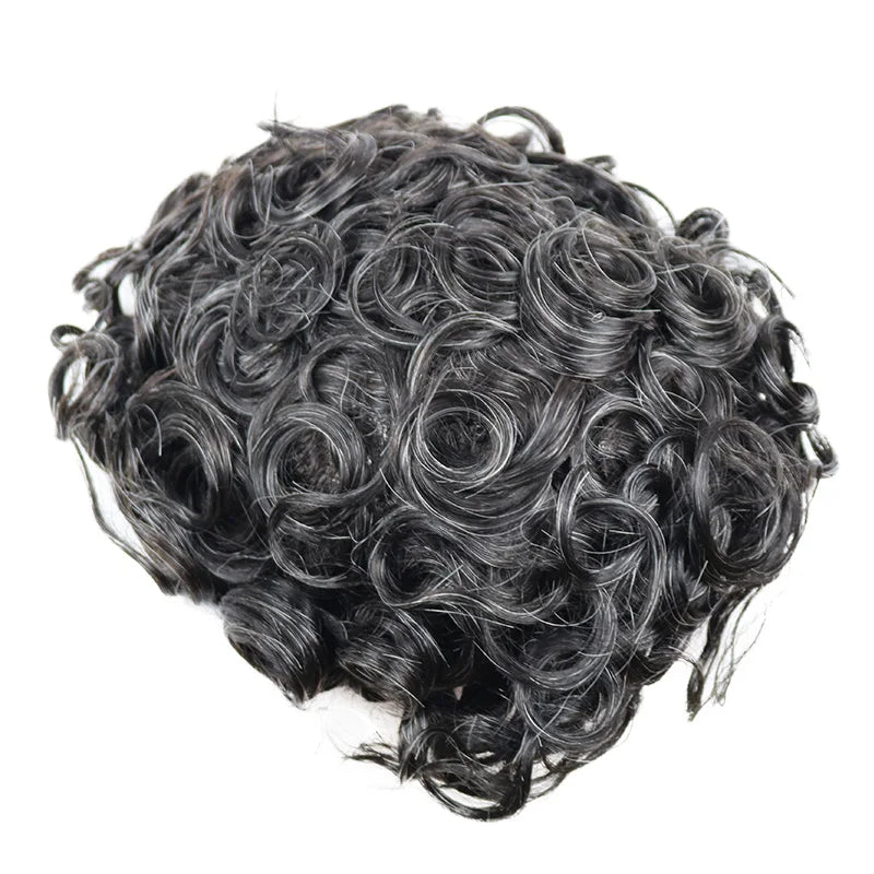 100% Human Hair Man 25mm Loose Curly Hair Replacement System Durable Skin Base Brown Gray Blonde #4 1B65 Prosthesis Hairpieces