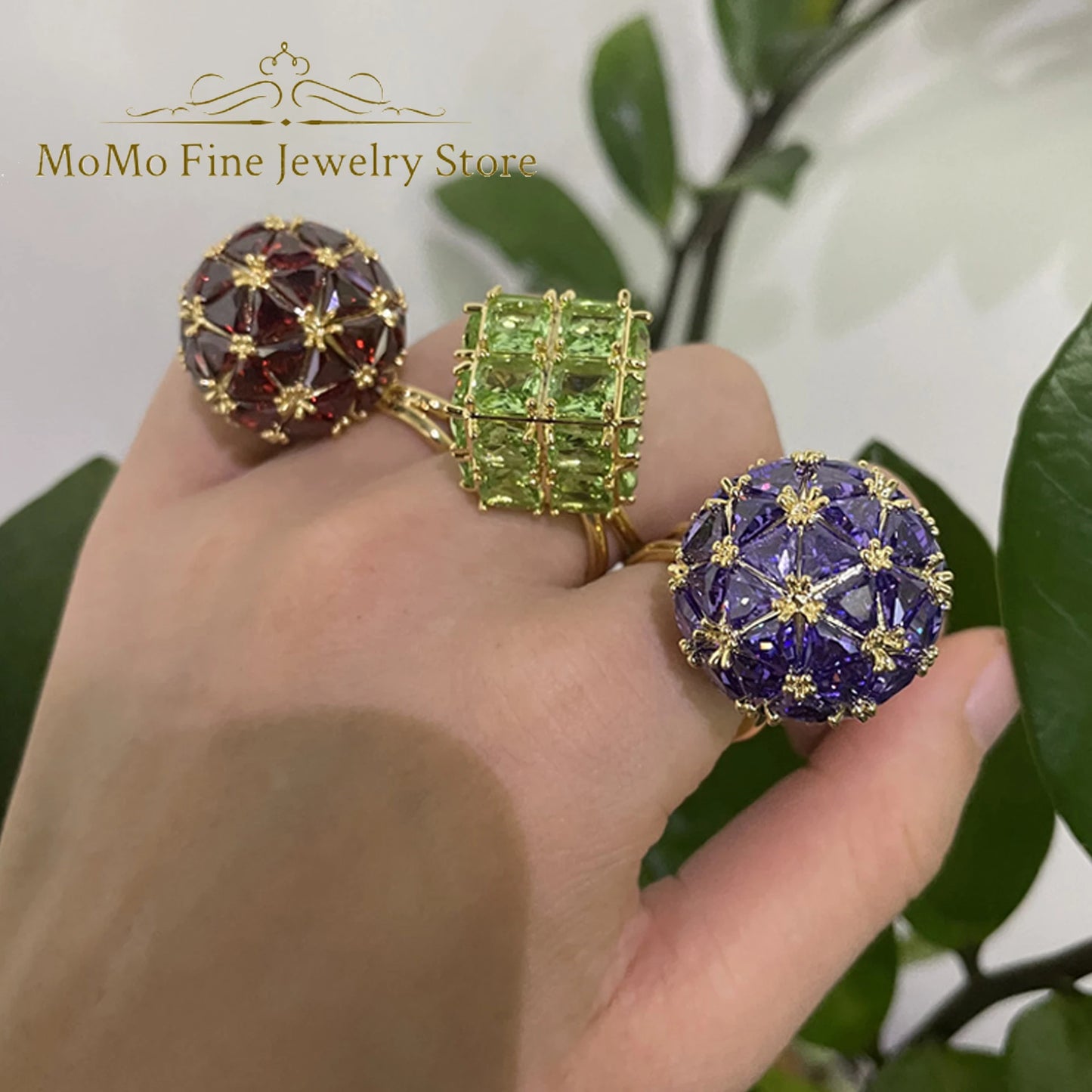 Original 2025 New Magic Cube Ring Party Gift Luxury Fine Jewelry Charm Green Crystal Fashion Women Attending Cocktail Party Ring