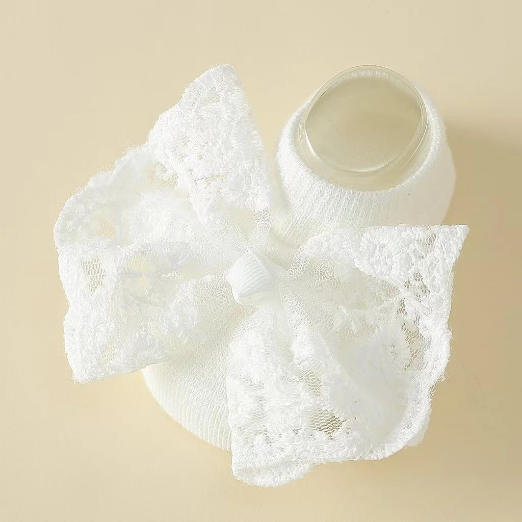 2Pcs Baby Girl Headband And Socks Set Princess Lace Bowknot Elastic Hair Band Anti-Slip Floor Socks for Newborns