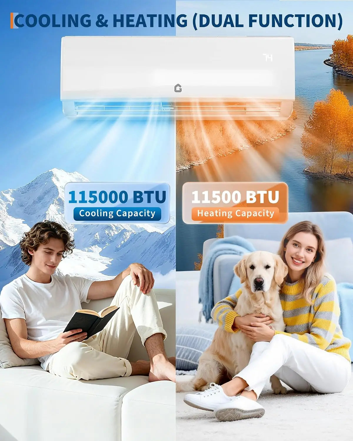 11500 BTU Mini Split AC/Heating System, 115V WIFI Enabled Energy Efficient Mini Split Unit,Wall-Mounted Split Air, Customized