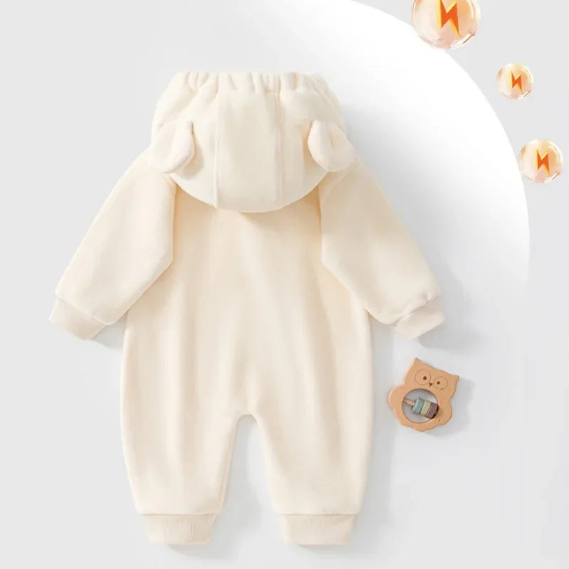 2026 Autumn Casual Baby Bodysuit Cute Bear Ear Long Sleeve Hooded Jumpsuit for 6M-3T Boys Girls Soft Warm Infant Romper