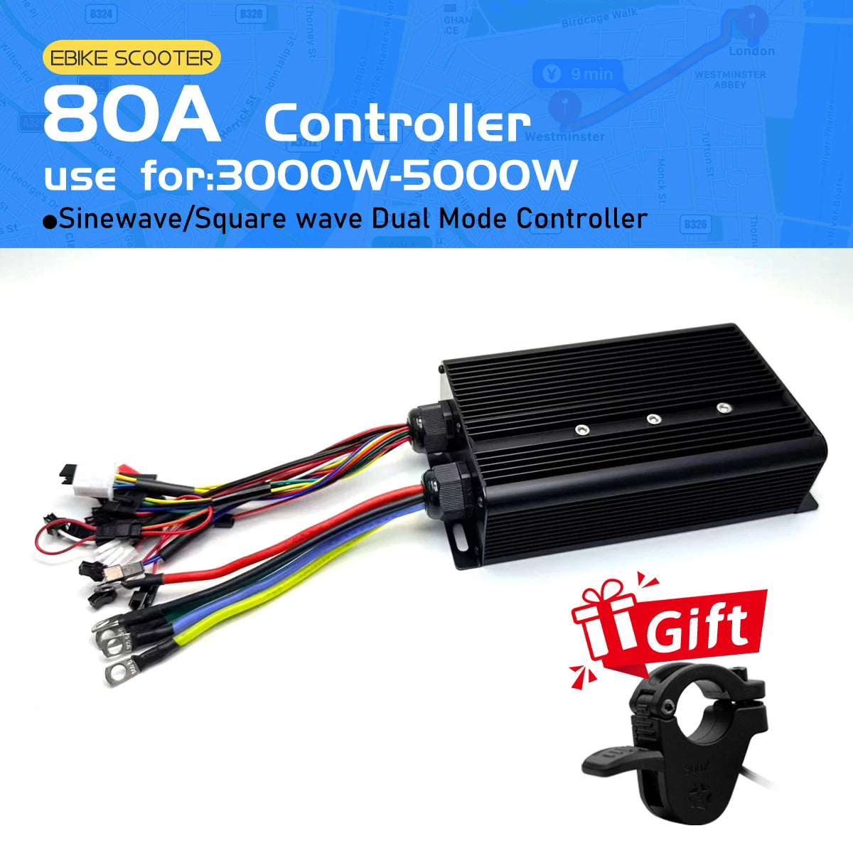 Electric Bicycle 80A BLDC Sine Wave/Square Wave 3 Mode Controller 48V72V3000W5000W Throttle PAS E-Brake Display for Ebike Scoote