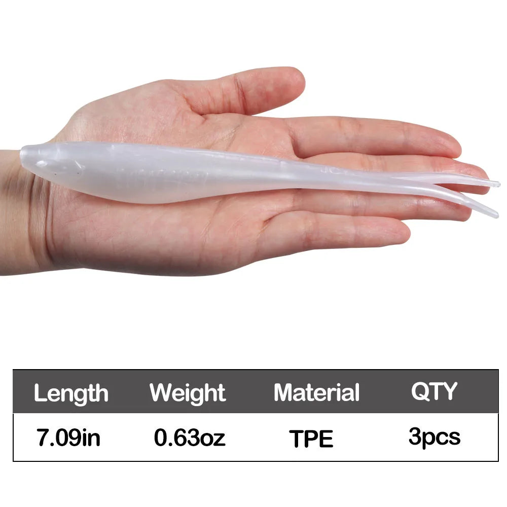 JOHNCOO 3pcs Floating Drop Shotting Soft Bait Fishing Lure 180mm V-shape Split Tail Swimbait Worm Topwater 18g