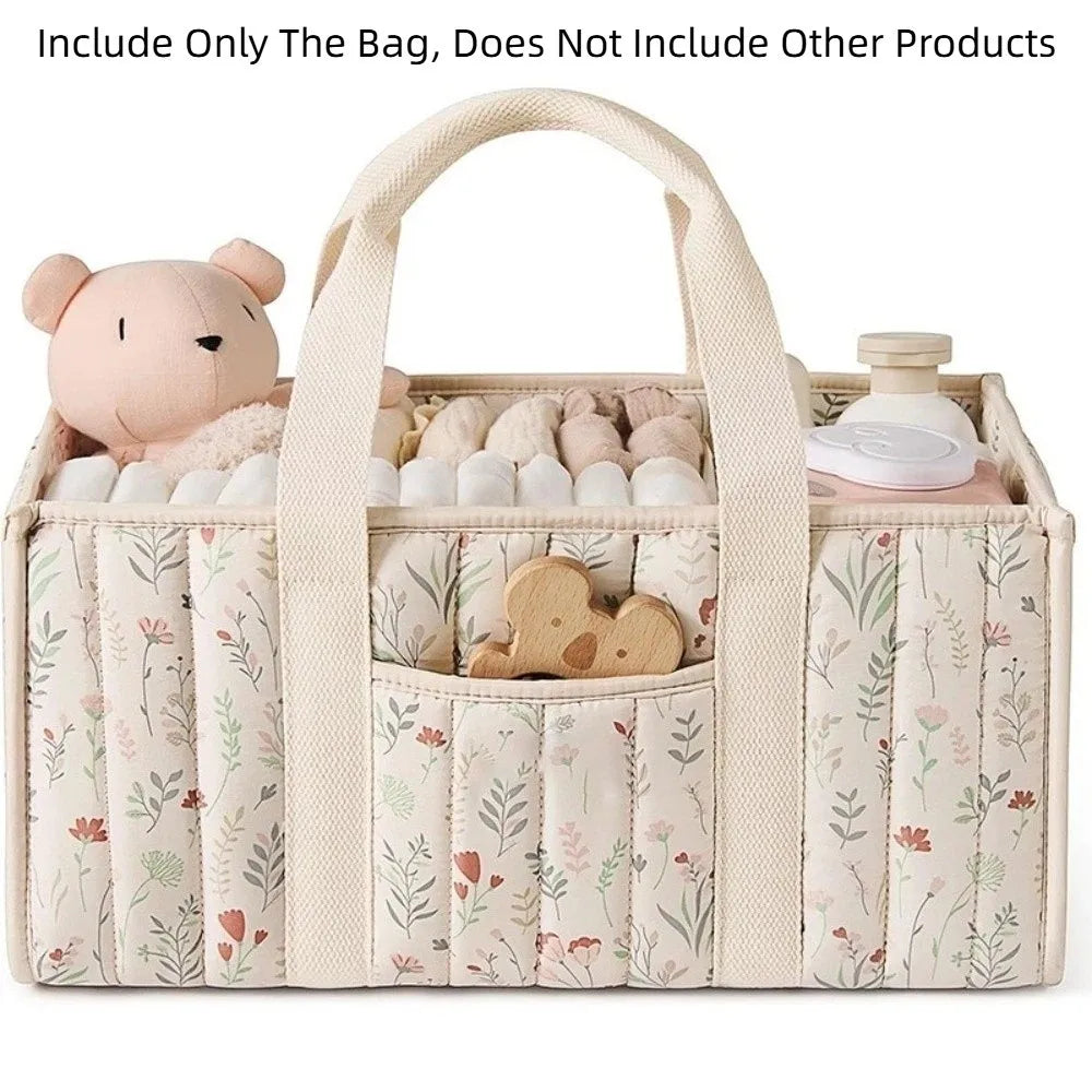 Large Capacity Baby Diaper Organizer Floral Beige Multi-Pocket Foldable Mommy Bag Multifunctional Portable Diaper Storage Bag