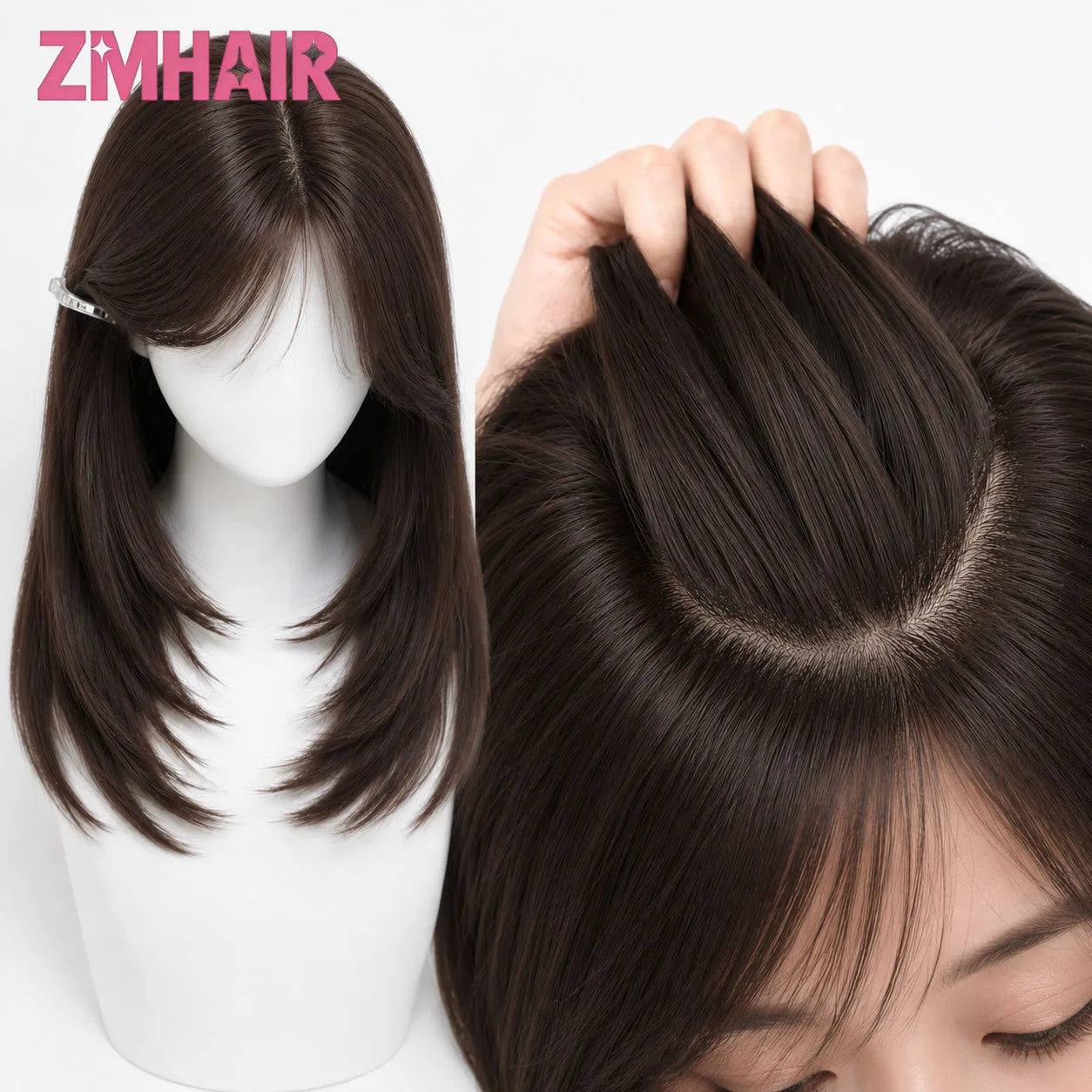 4# Brown Silk Base Hand Tied Wig with PU Edge European Hair Natural Scalp Look Light Thin Breathable Glueless Ready-to-Wear Wig