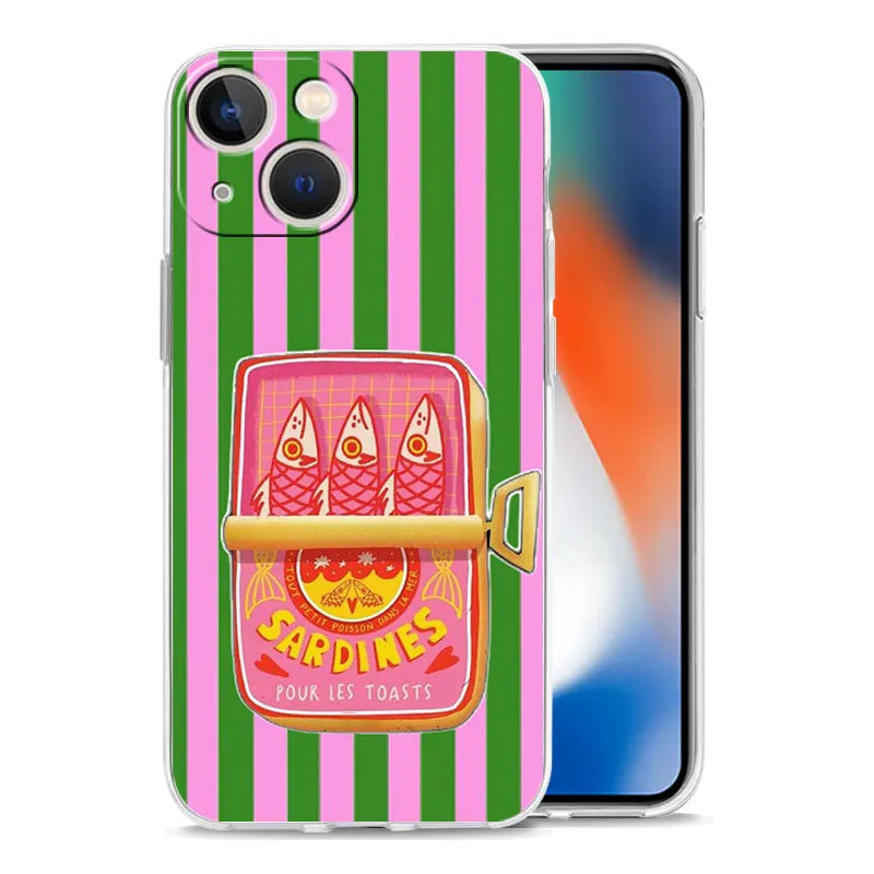 Soft TPU Transparent Phone Case Cover for iPhone 17 16 15 14 13 12 11 Pro Max 17 Air 7 8 Plus Fundas Funny Fish Sardines Laser