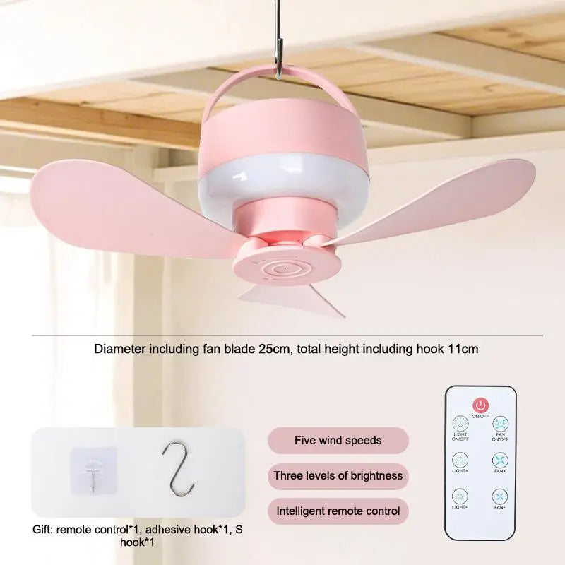 USB Rechargeable Ceiling Fan With Light Remote Control Portable Small Fan Lamp Ceiling Fans For Bedroom Dorm Camping Tent