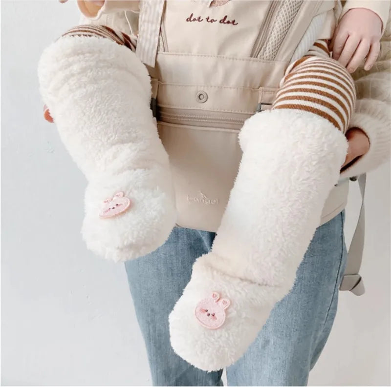 Winter New Baby Fleece Padded Socks Warm Thicken Toddler Girls Floor Socks Cartoon Embroidery Infant Sock Sleeves