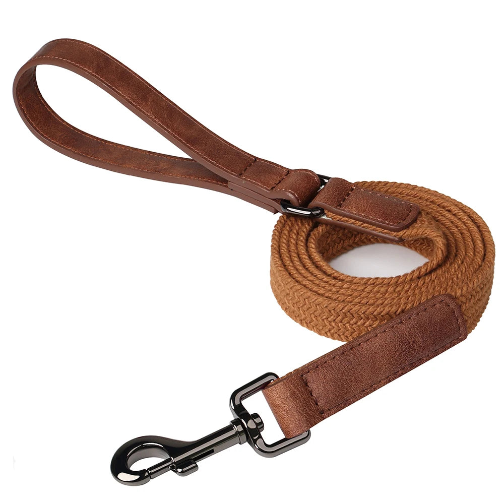 Retro Dog Collar Leash Set Custom Nylon Dog Collars With Walking Lead Rope Adjustable Pet Necklace for Small Large Dogs Durable