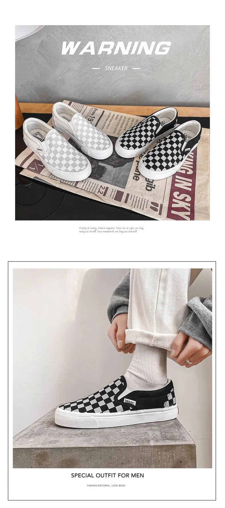 Black White Plaid Canva Women's Shoes Student Vintage Hong Kong Style Versatile Flat Shoes Korean Version Harajuku Casual