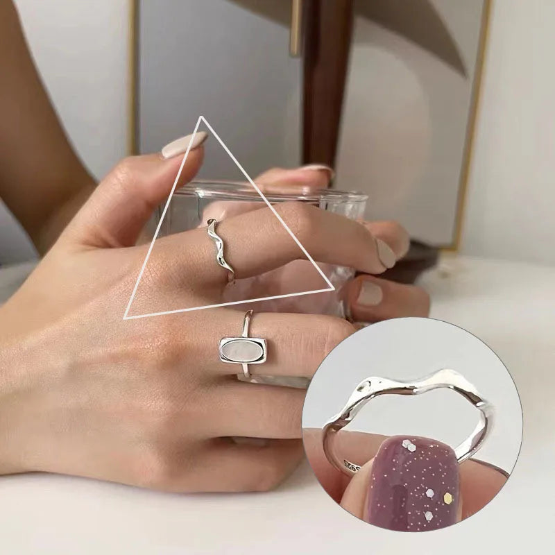 VENTFILLE 925 Sterling Silver Geometric Line Cross Wrap Open Ring For Women Gift Irregular Punk Adjustable Jewelry Dropshipping