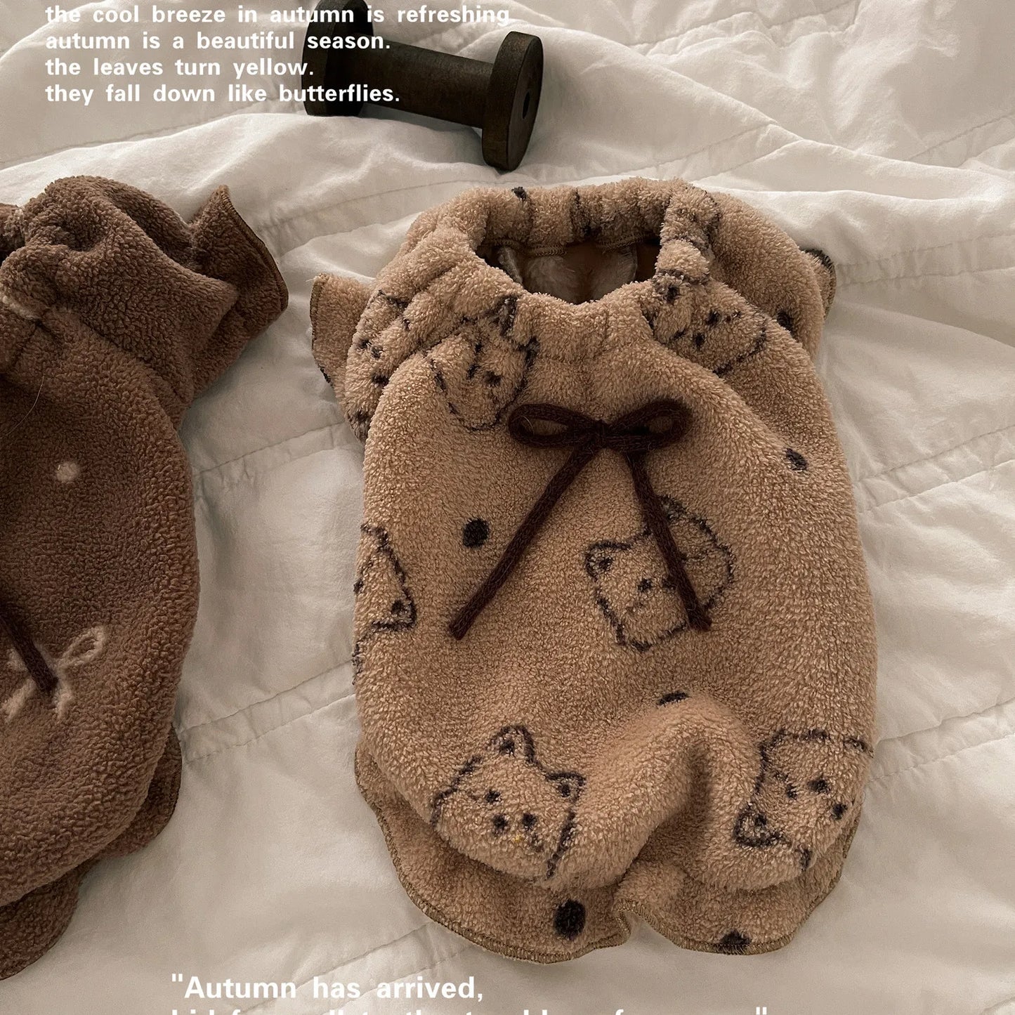 Pet Plush Cat Vest Winter Double Sided Plush Warm Home Clothing Teddy Sleepwear Dog Clothes for Small Dog Brown Bear Pet Pajama