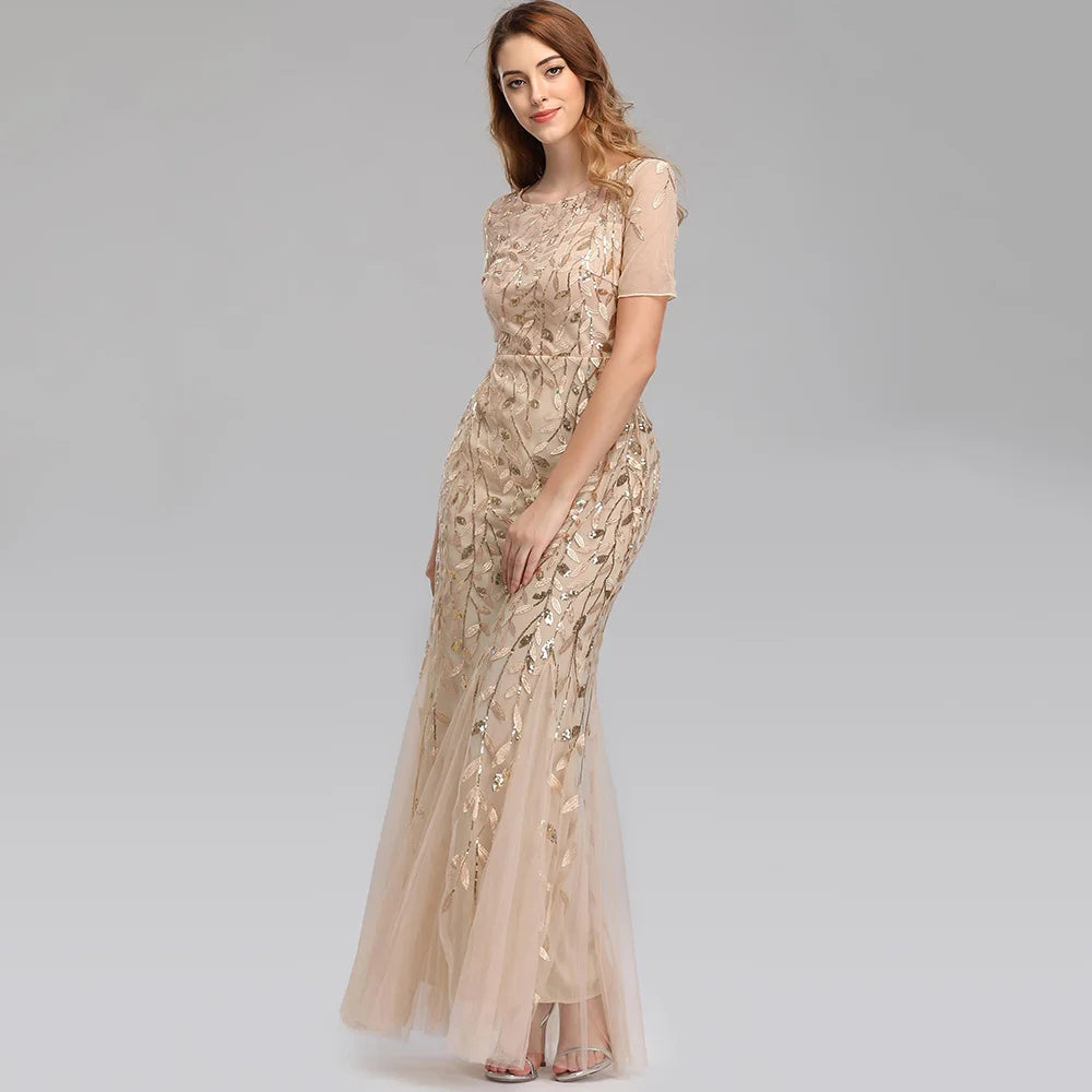 Sexy vintage Maxi Sequin cocktail Dress bridesmaid Prom Dresses for Women Casual Party Long sleeve club Bodycon Dress vestidos