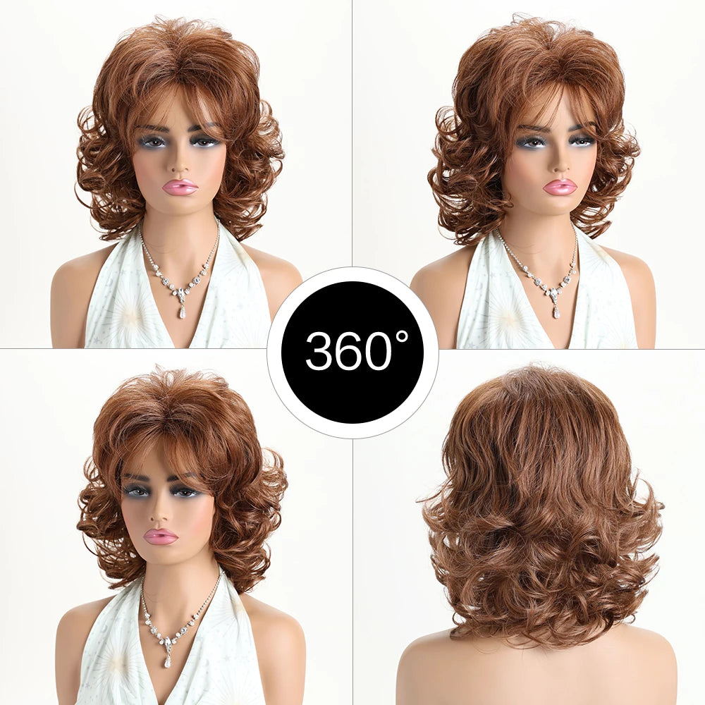 12 Inch Short Curly Wavy Wig with Hair Bangs 100% Imported Premium Synthetic Fashion Hair Wigs for Women