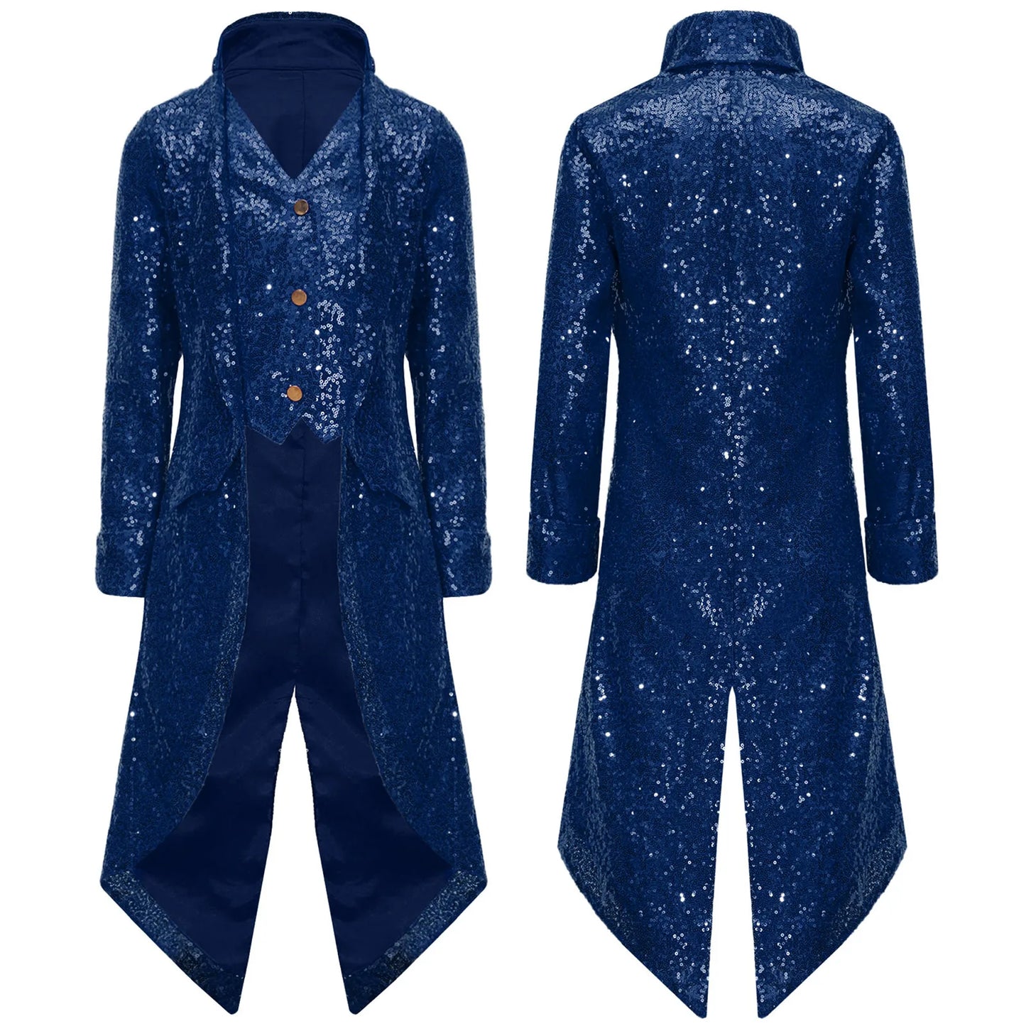 Kids Boys Halloween Medieval Renaissance Costume Sparkly Sequins Victorian Tailcoat Jacket Frock Coat Long Sleeve Gothic Tuxedo