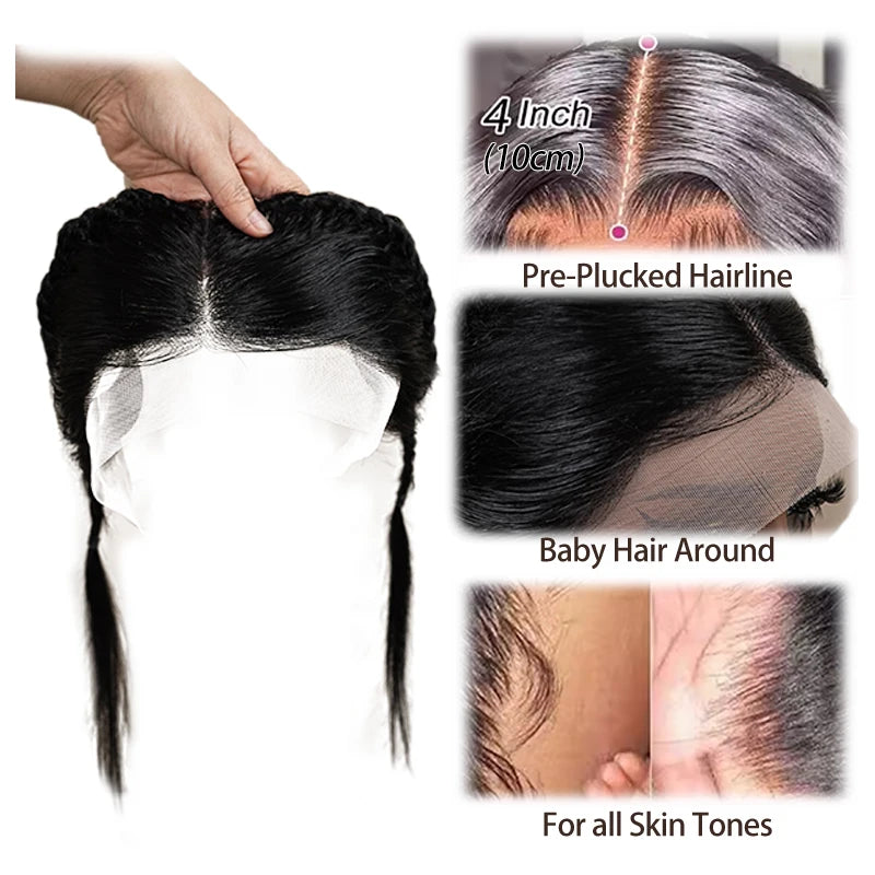 10 Inches 13x4 Inch Lace Front Plait Wig Black Gele Frontal Wig 100% Human Hair with Baby Hair Wig for Women