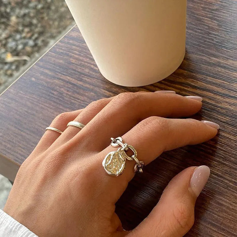 ENSHIR Geometric Irregular Round Pendant Rings for Women Men Trendy Adjustable Jewelry Accessorie Wholesale