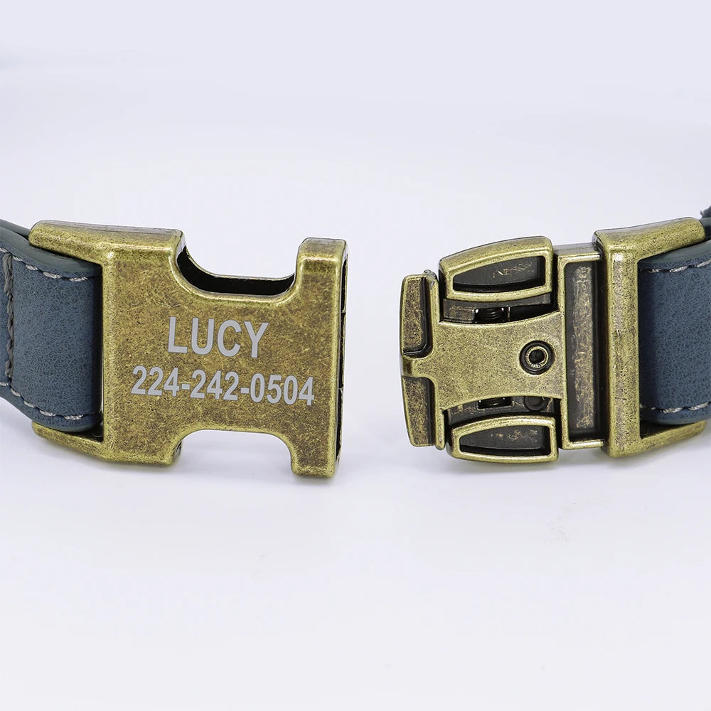 Personalized Dog Collar Customized PU Leather Dogs Collars Pet Name ID Buckle Necklace for Small Medium Large Dogs Pitbull Pug