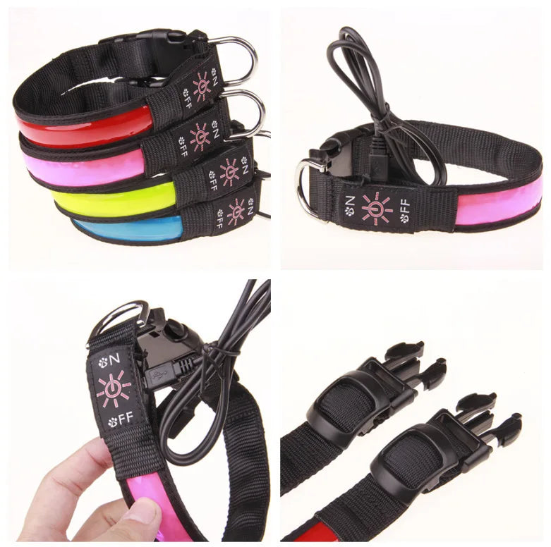 LED Dog Collar Adjustable USB Rechargeable 3 Modes Waterproof Nighttime Safety Reflective Leather Light-up Suitable For Pets