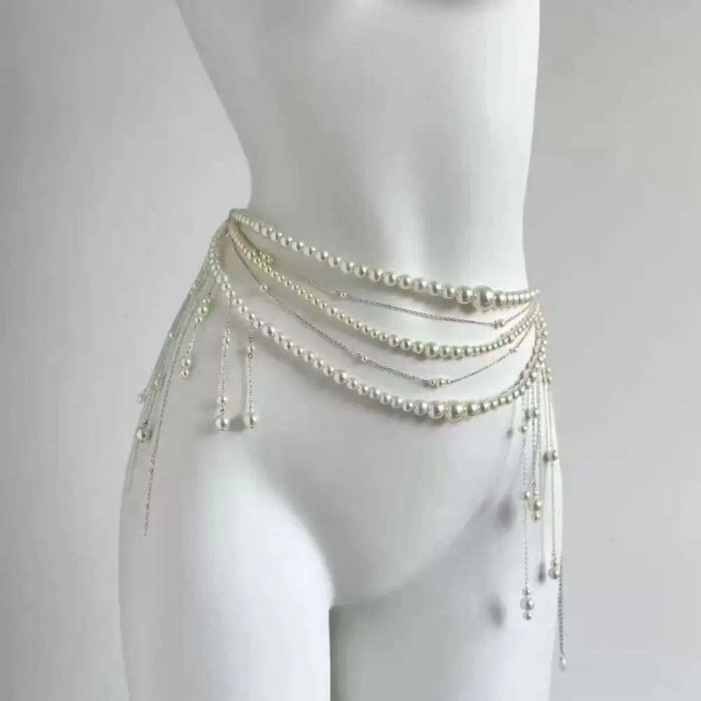 Fashion Elegant Pearl Waist Chains Versatile Waist Accessory Floral Belly Chain Boho Body Jewelry Women