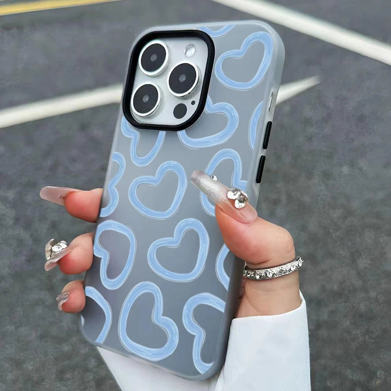 Cute Oil Painting Love Heart Pattern Phone Case For iPhone 17 16 15 14 13 12 11 Pro Max XS X XR 7 8Plus 16E Air Shockproof Cover