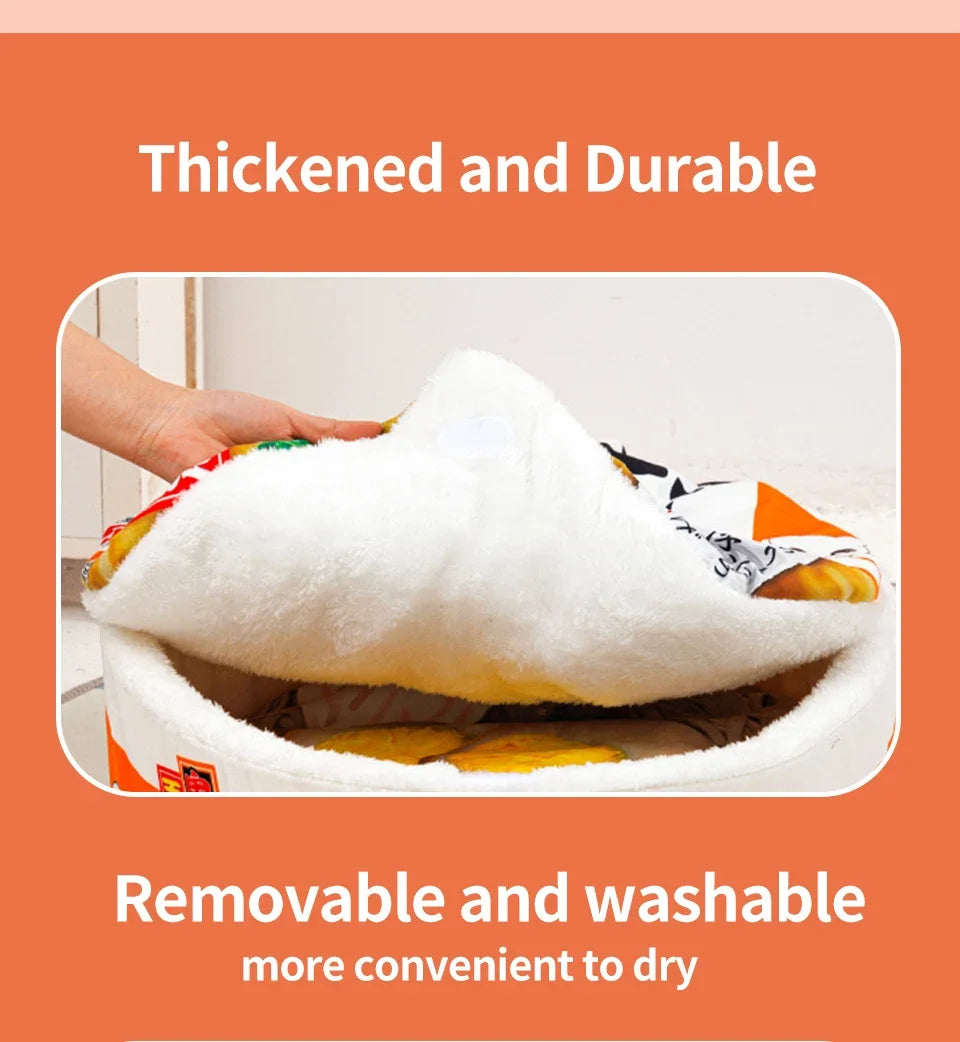 Red Pet Dog Cat House Kennel Super Large Instant Noodle Warm Dog Cat Nest Beds Cushion Udon Cup Noodle Pet Bed Cozy Nest