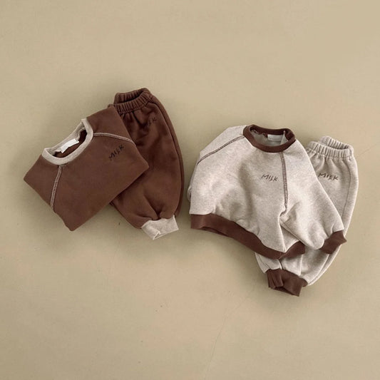 Winter New Baby Fleece Sweatshirt Set Infant Boy Girl Letter Casual Tops + Pants 2pcs Suit Kids Plus Velvet Thicken Warm Outfits