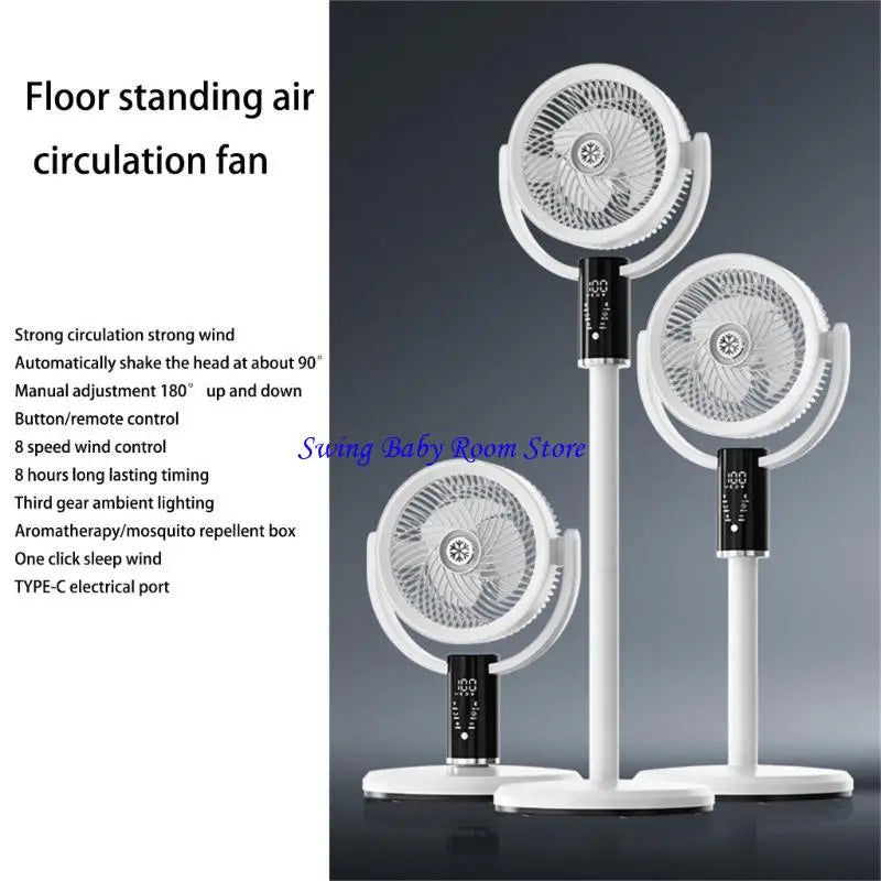 High Efficiency Floor Fan with Wide Angle Airflows Distribution Portable Air Circulator Remote Control Bedroom Quiet Fan