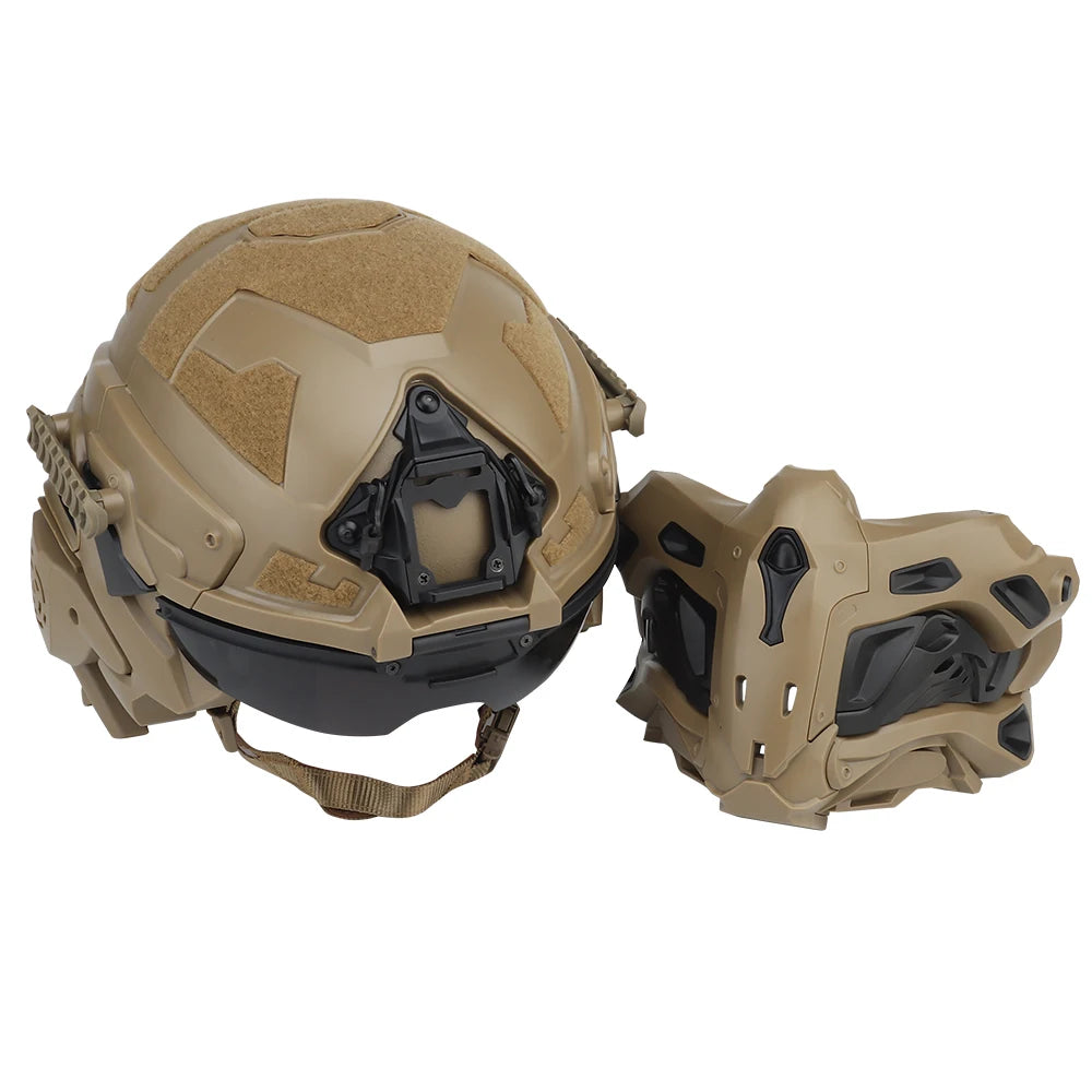 Militar Helmet FAST Helmet Built-in Communication Headset Anti-fog Fan W-Ronin Assault Helmet Detachable Mask Replacement Lens
