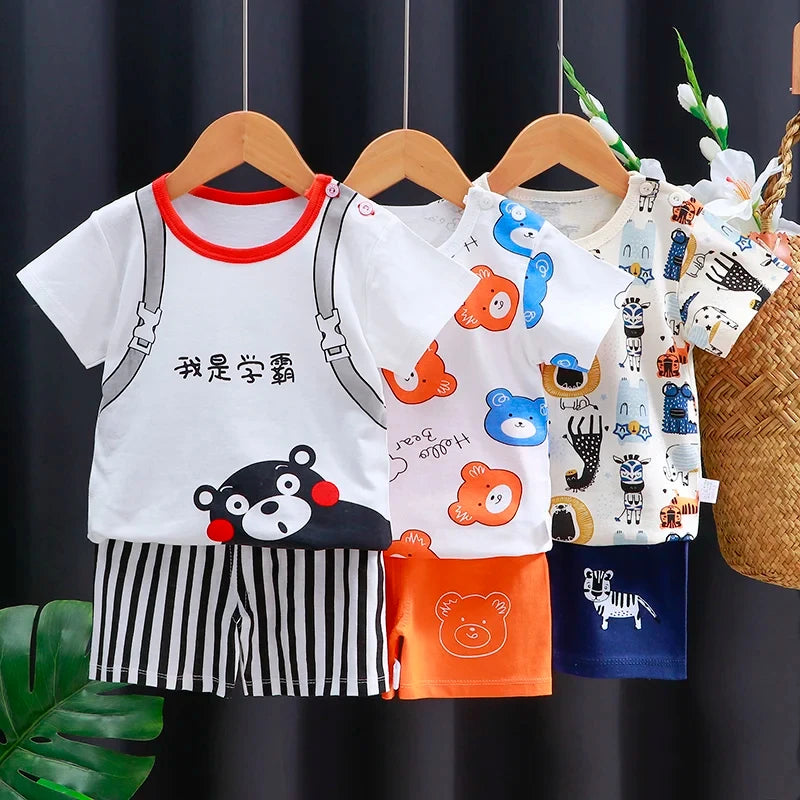 Kids Clothes Set Baby Boy/Girl T-Shirt + Shorts Summer Clothing Cotton Cartoon Casual Boys Tracksuit Children Baby Clothes Set