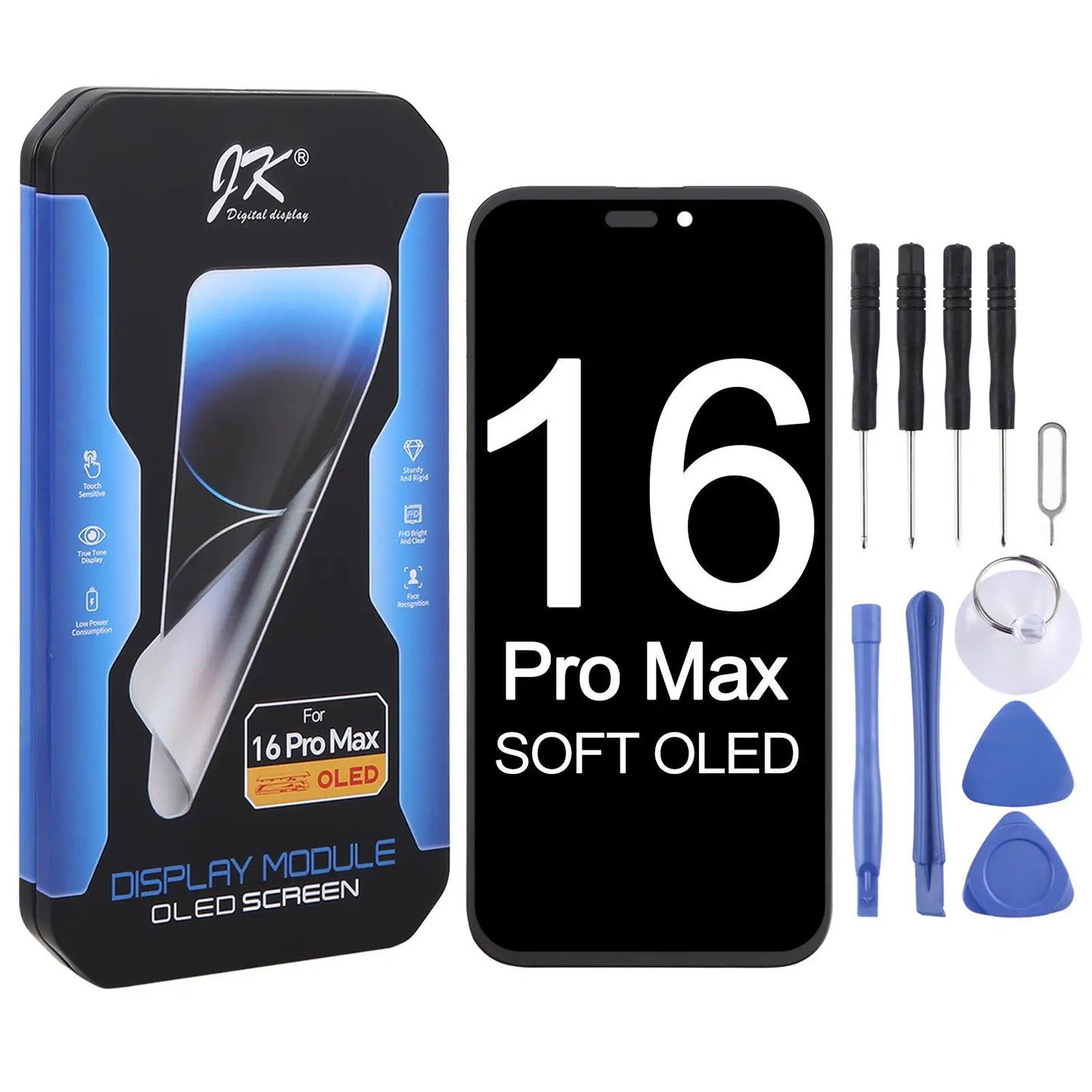 Original JK Brand SOFT OLED Screen  Replacement  LCD Displayfor iPhone 16 Pro Max