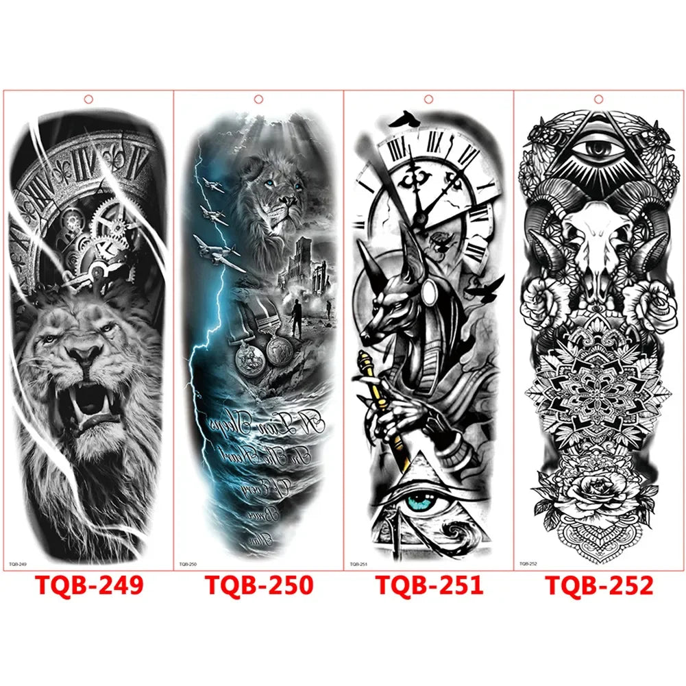 Full-arm Tattoo Stickers With The Crown Of The Virgin Of Jesus And Lion Waterproof Tattoo Stickers