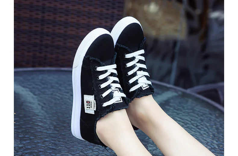 Outdoor Walking Trainers Women Running Shoes Summer Fashion White Canvas  Lace-Up Breathable Jogging Casual Sneakers