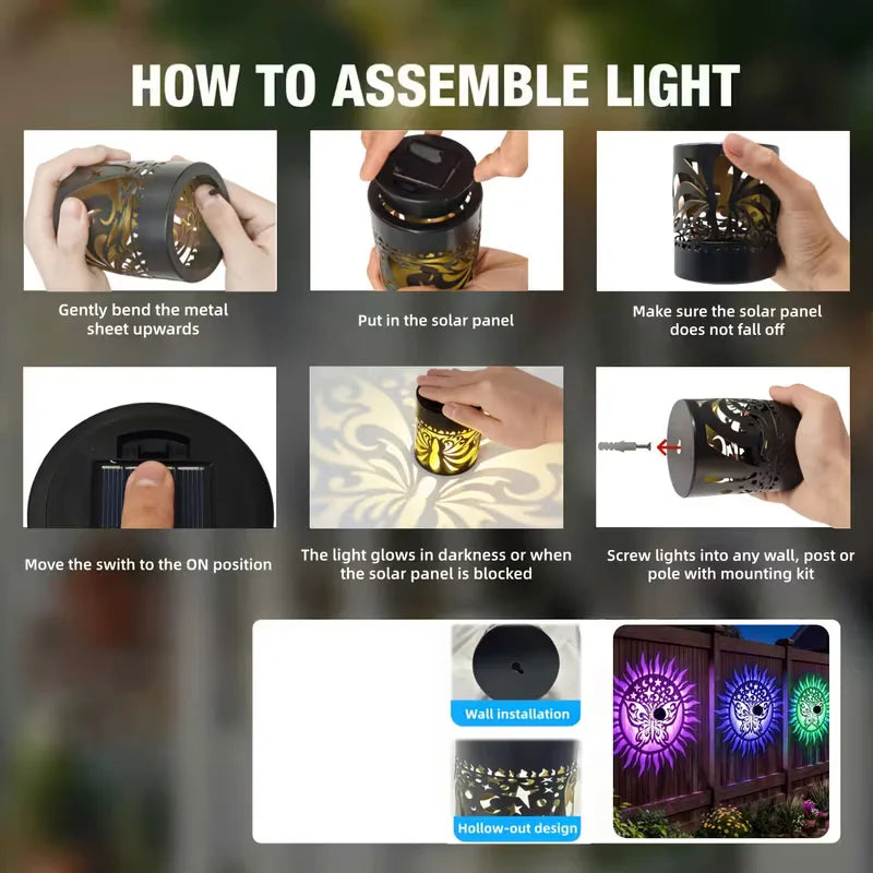 Solar Mandala Wall Lamp Outdoor LED Waterproof Fence Lamp for Garden Lawn Estate Porch Corridor Courtyard Decoration Wall Light