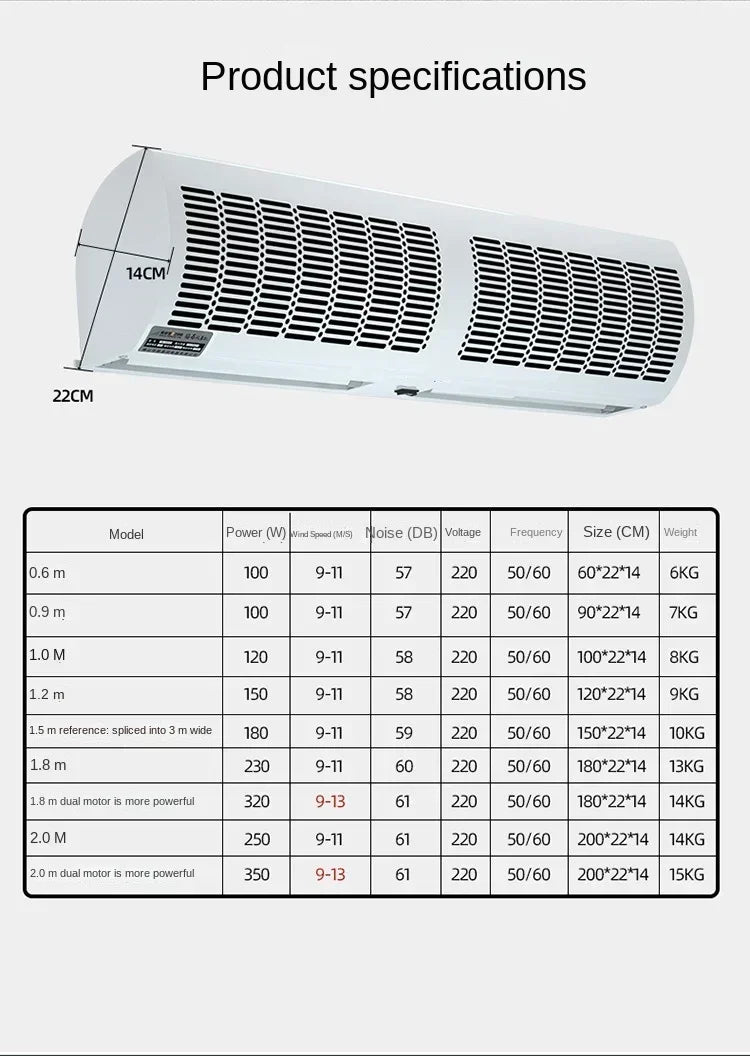 220V Commercial Air Curtain Door for Supermarket and Cold Storage with Silent Operation CAA