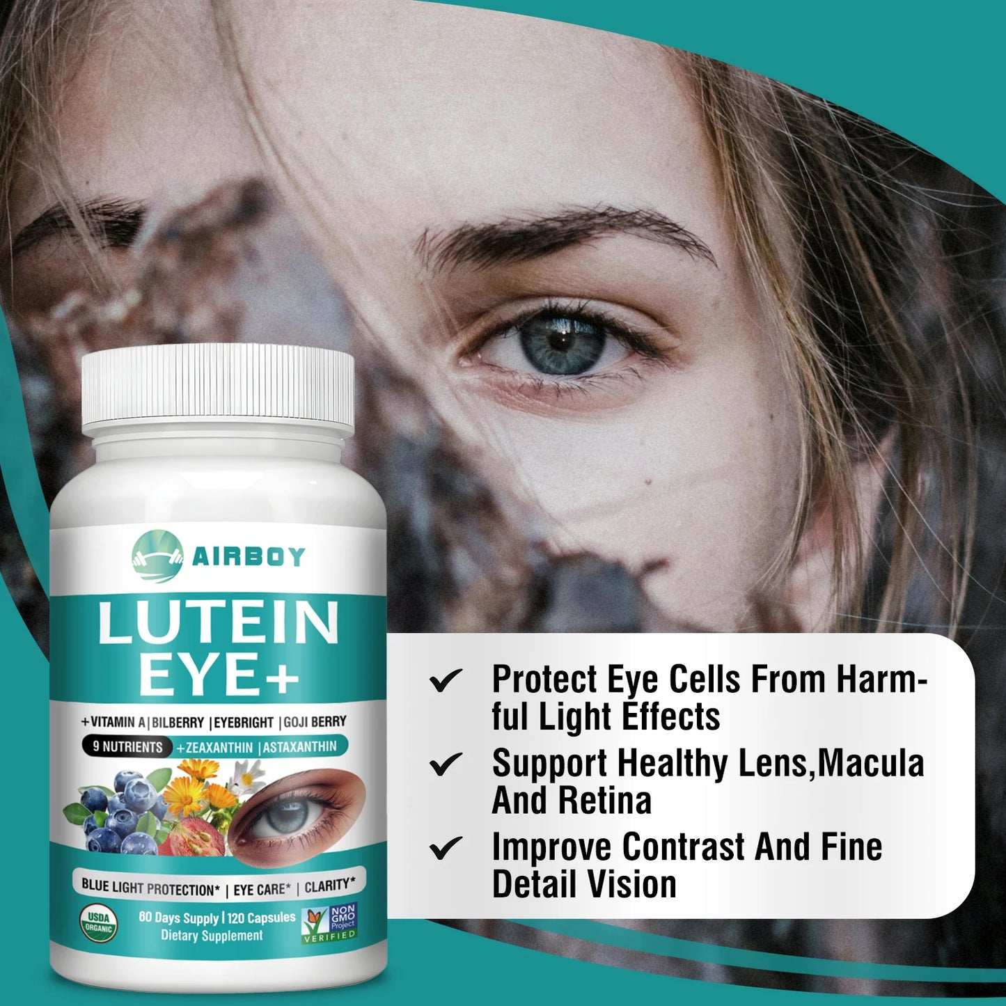 Lutein Eyes - Bilberry Extract and Zeaxanthin - Support Eye Strain and Vision Health, Macular Health