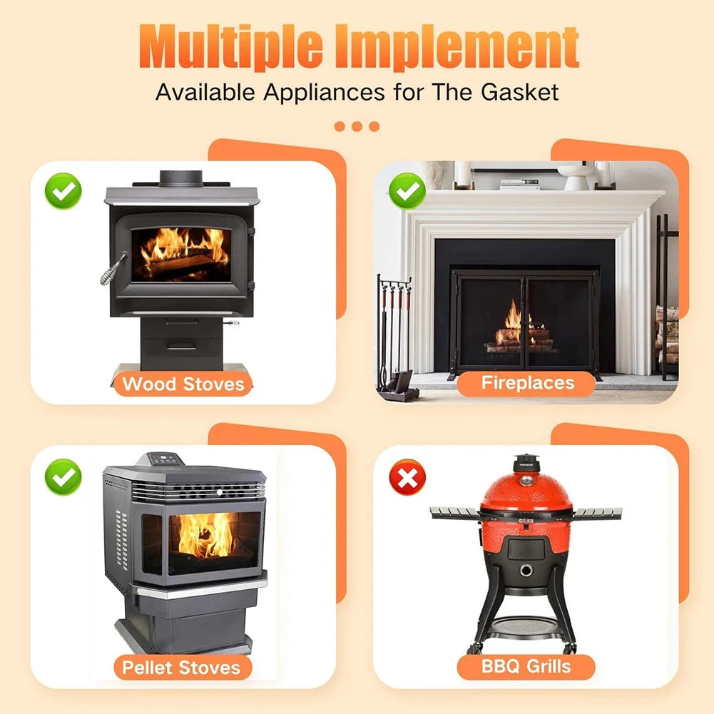 1set 6mm~25mm Fireplace Sealing Rope Wood Stove Door Gasket Rope Seal Replacement Black Gasket Tape Kit For Fireplace Oven