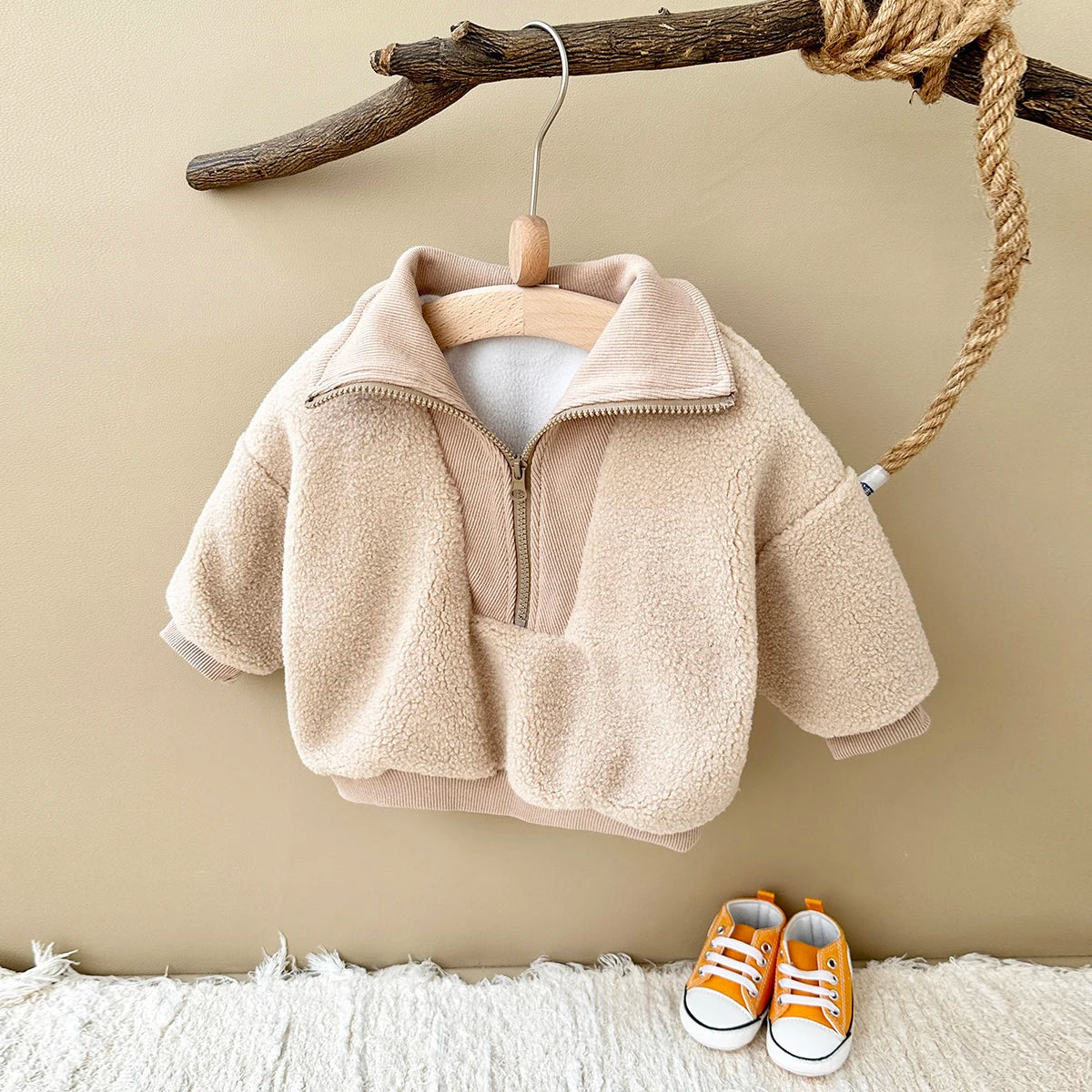 New Winter Baby Boys Girls Coats Fake Lamb Wool Solid Colour Zippered Jacket Top Kids Coat Jackets Children Clothes Overcoats
