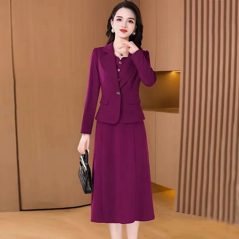 Elegant Slimming Autumn Winter Wedding Dress Set Long Ankle Length Cocktail Dresses with Suit Jacket for Wedding Banquet