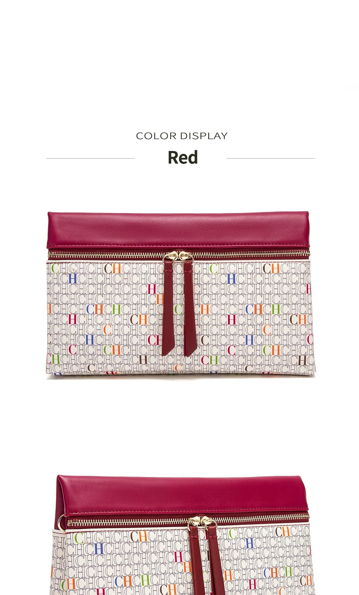 CH Clutch Bag Women Colorful Logo Print Zipper Evening Purse PU Leather Top Flap Handbag For Party Wedding Bolsos