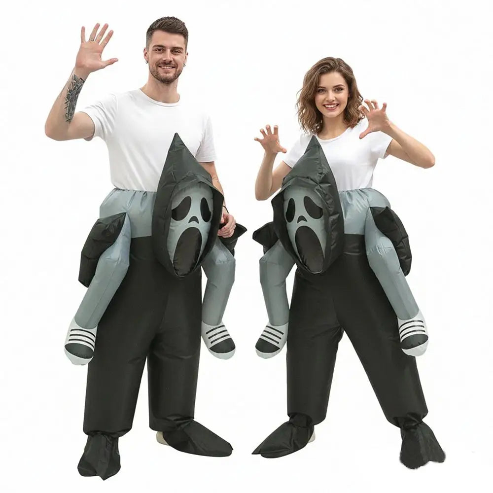 Halloween Ghost Inflatable Costume Scary Cosplay Outfit Ghost Back-Carry Pants Inflatable Cycling Carniva Party Costume Props