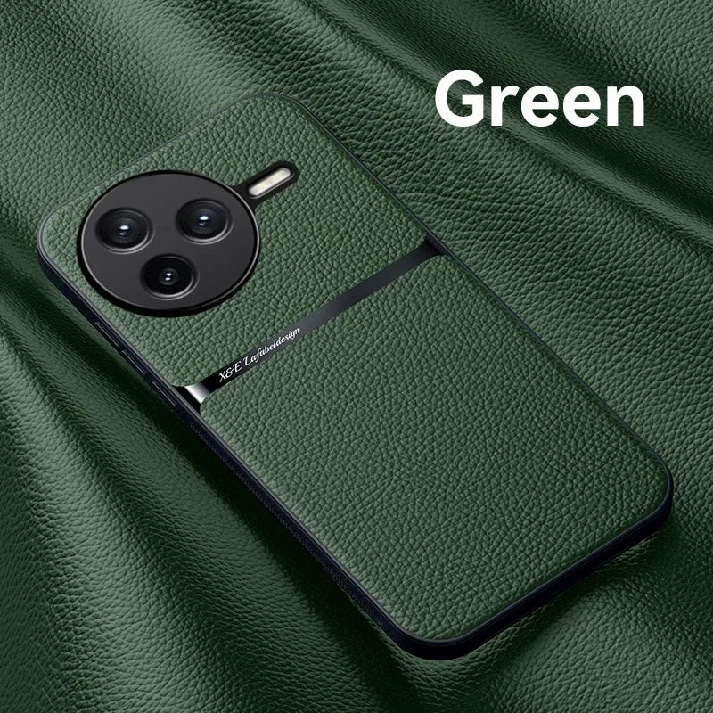 Car Magnetic Hilder Texture Leather Case For POCO F7 Ultra Soft Silicone Protection Shockproof Cover