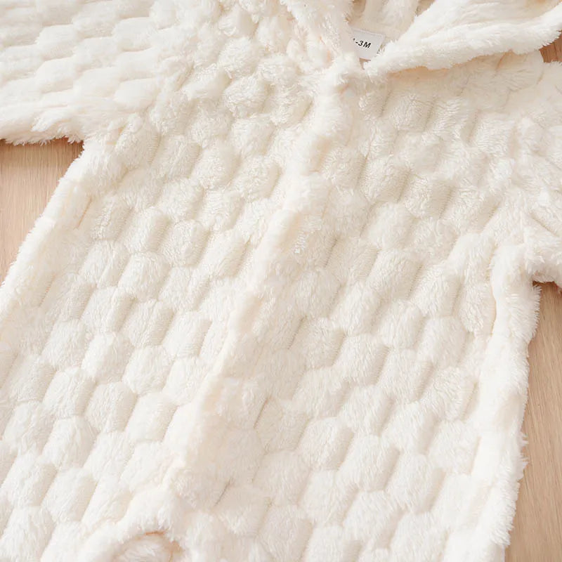 Newborn Baby Romper Winter Flannel White Hooded ears long sleeve Unisex Baby Bodysuits 0-18 months Boy Girl Comfort Clothes
